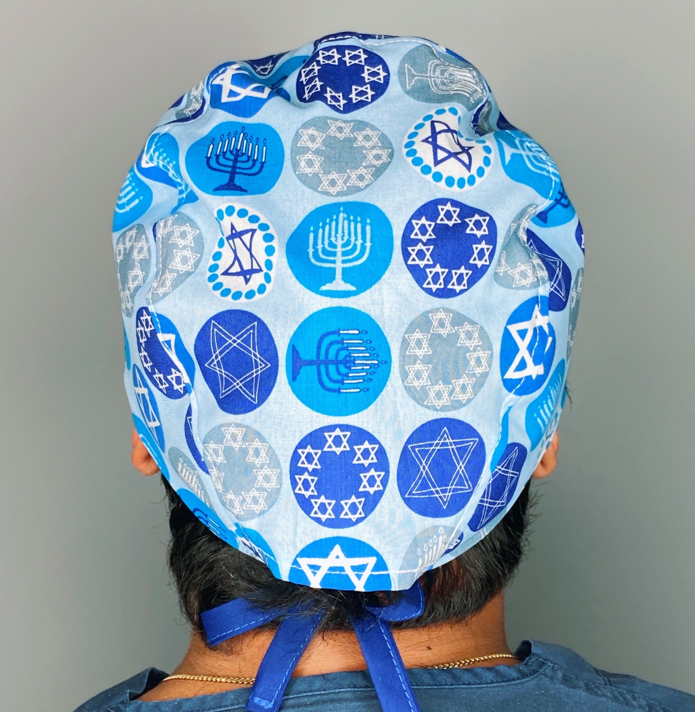 Hanukkah Menorah Star of David Jewish themed Unisex Holiday Scrub Cap