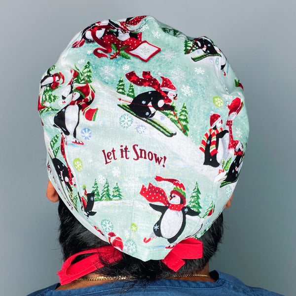 Cute Penguins in Snow Christmas/Winter themed Unisex Holiday Scrub Cap