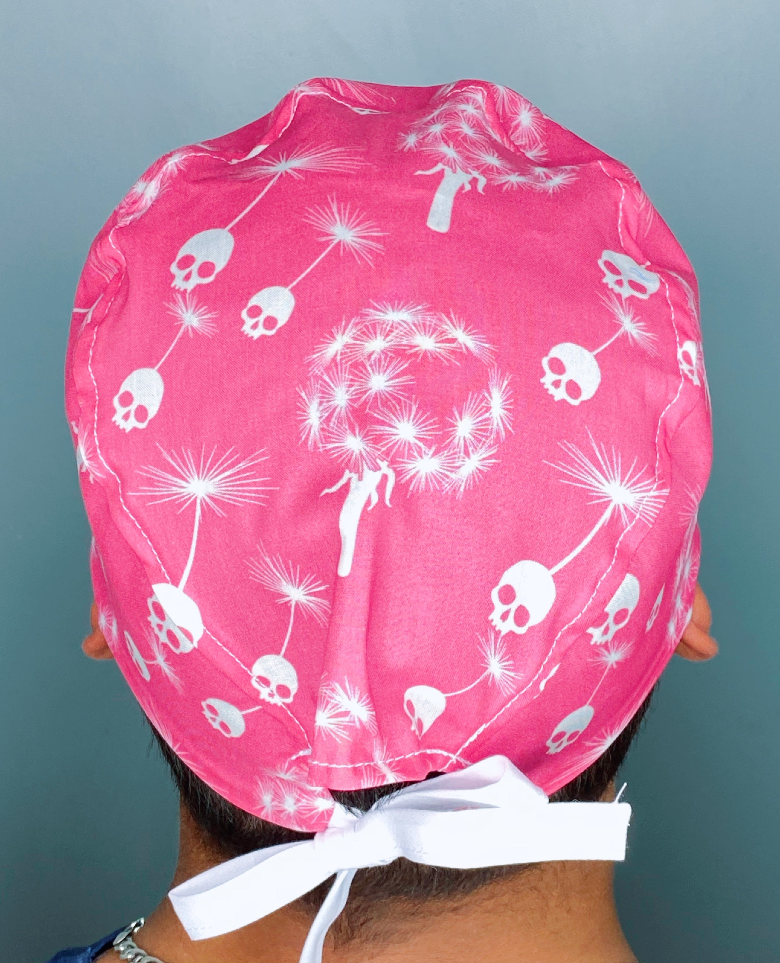 Skull Dandelions on Pink Floral Design Unisex Cute Scrub Cap