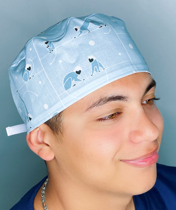 Cute Monkeys on Blue Unisex Animal Scrub Cap