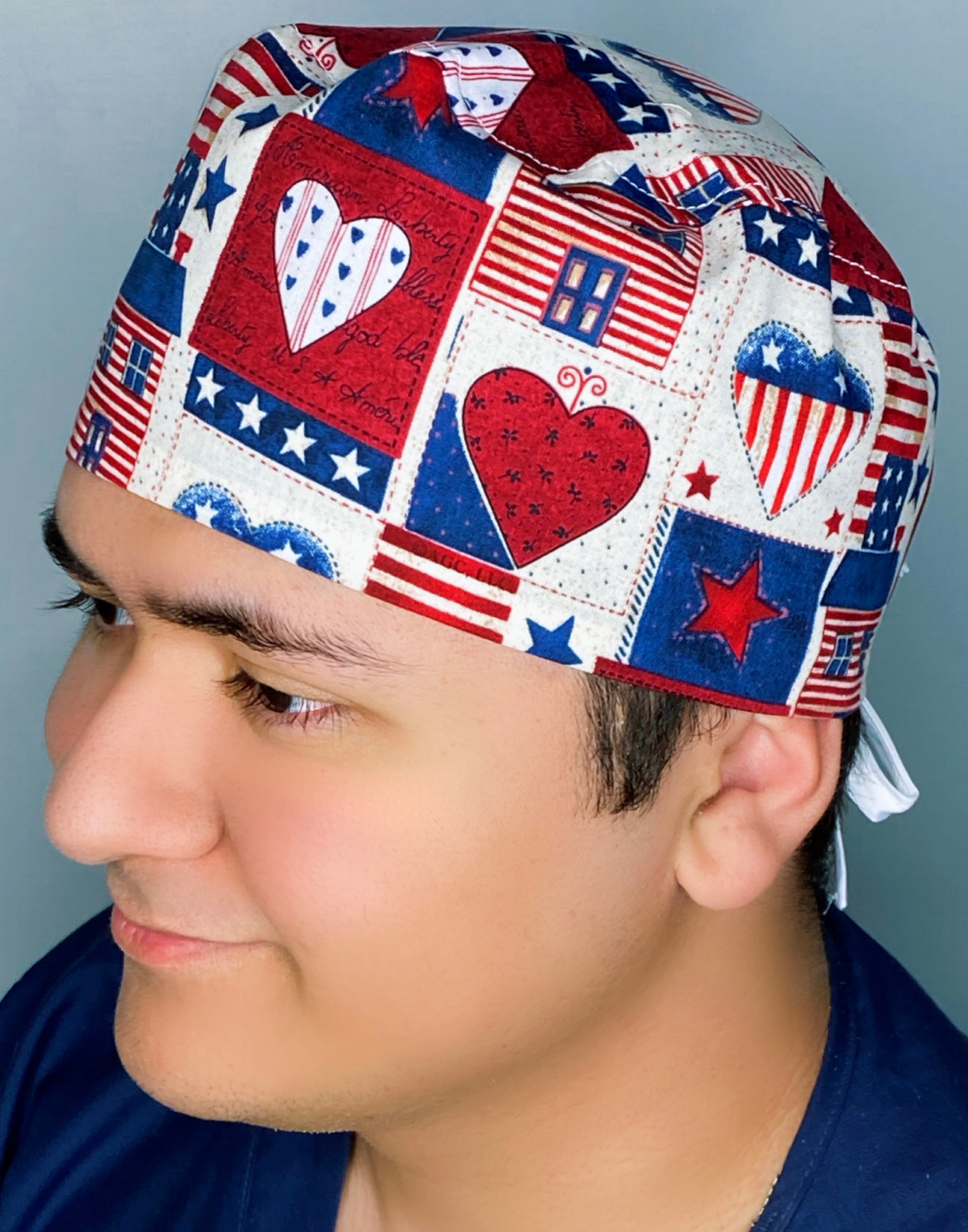 Patriotic Vintage Hearts Independence Day Unisex Holiday Scrub Cap