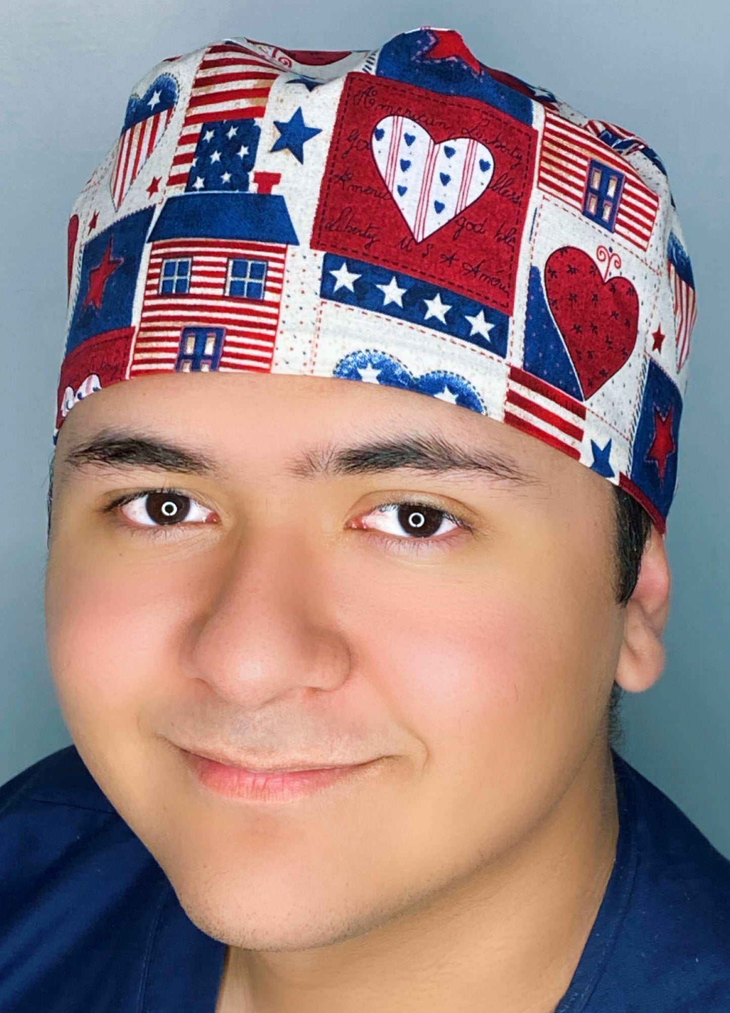 Patriotic Vintage Hearts Independence Day Unisex Holiday Scrub Cap