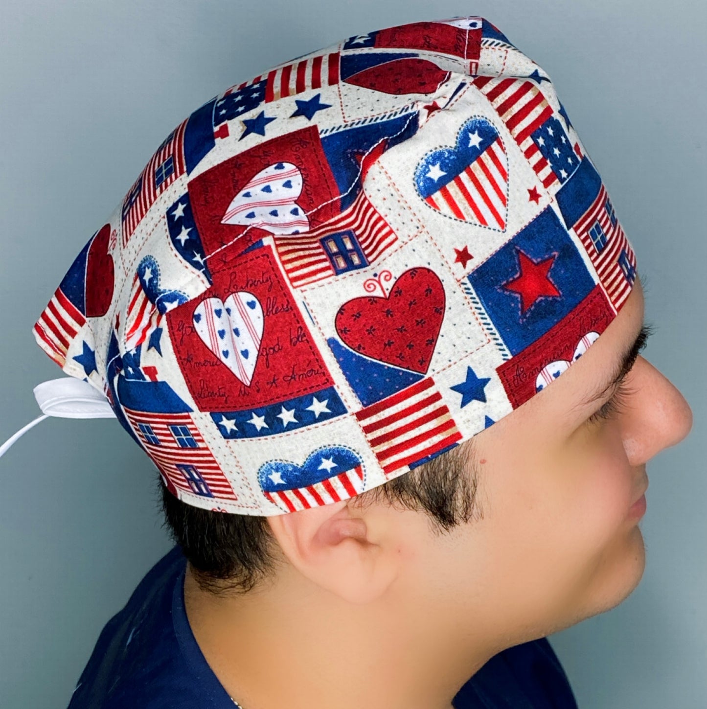 Patriotic Vintage Hearts Independence Day Unisex Holiday Scrub Cap