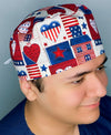 Patriotic Vintage Hearts Independence Day Unisex Holiday Scrub Cap