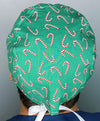 Candy Canes on Green Christmas/Winter themed Unisex Holiday Scrub Cap