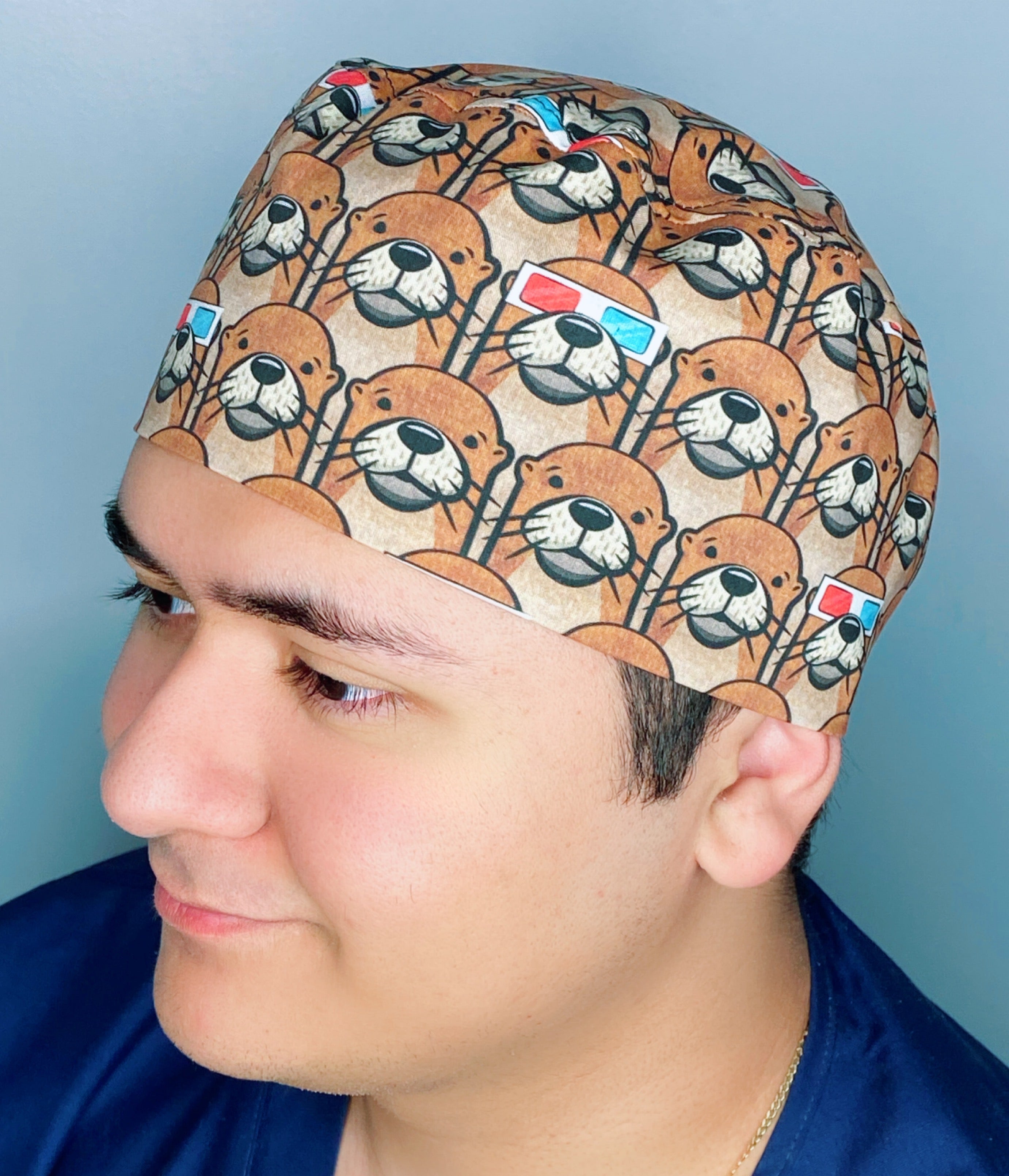 Otters Wearing 3D Glasses Unisex Animal Scrub Cap