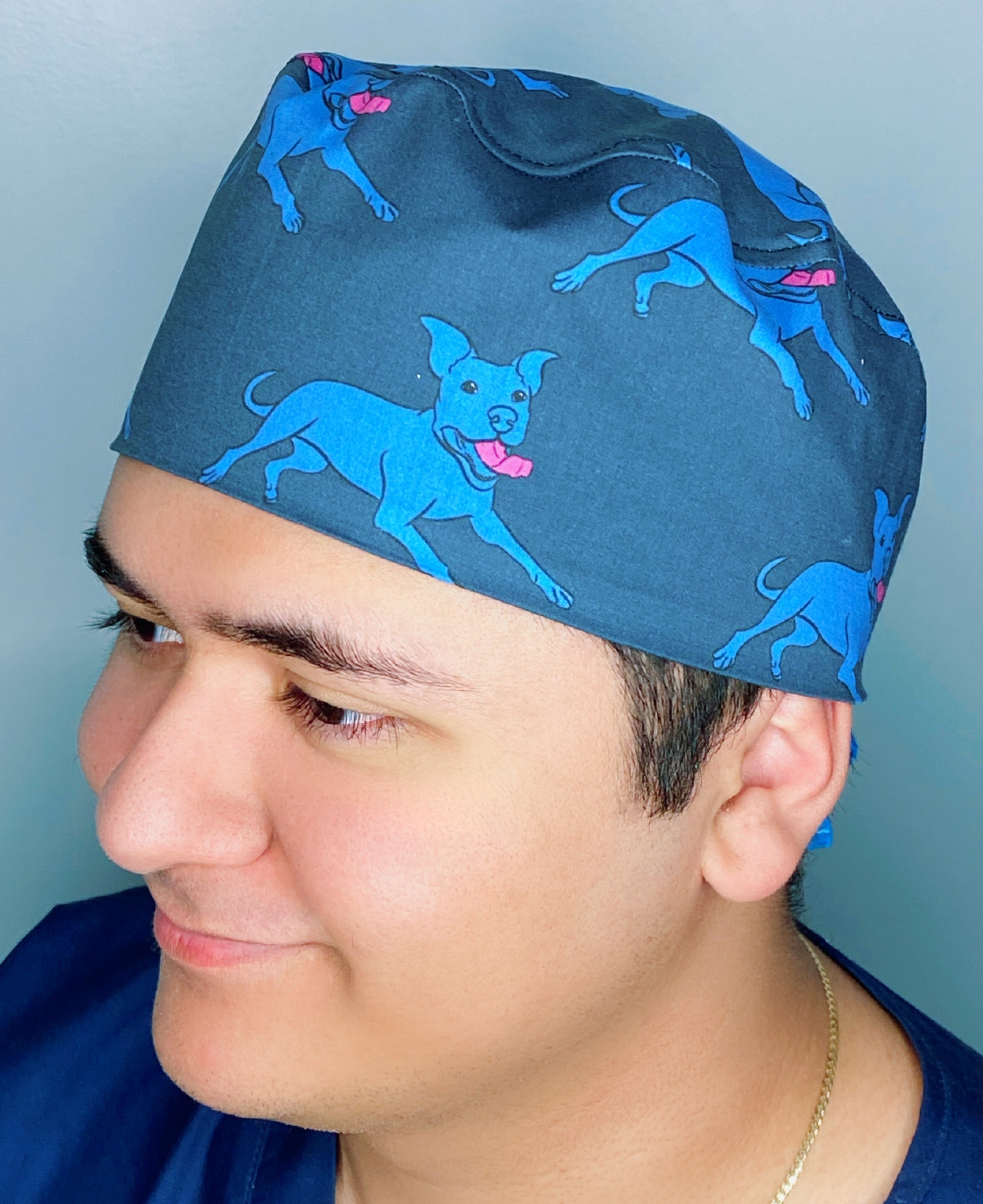 Pitbulls on Blue Unisex Animal Scrub Cap