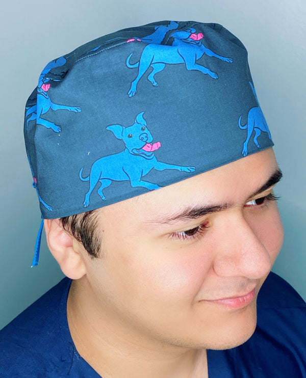 Pitbulls on Blue Unisex Animal Scrub Cap