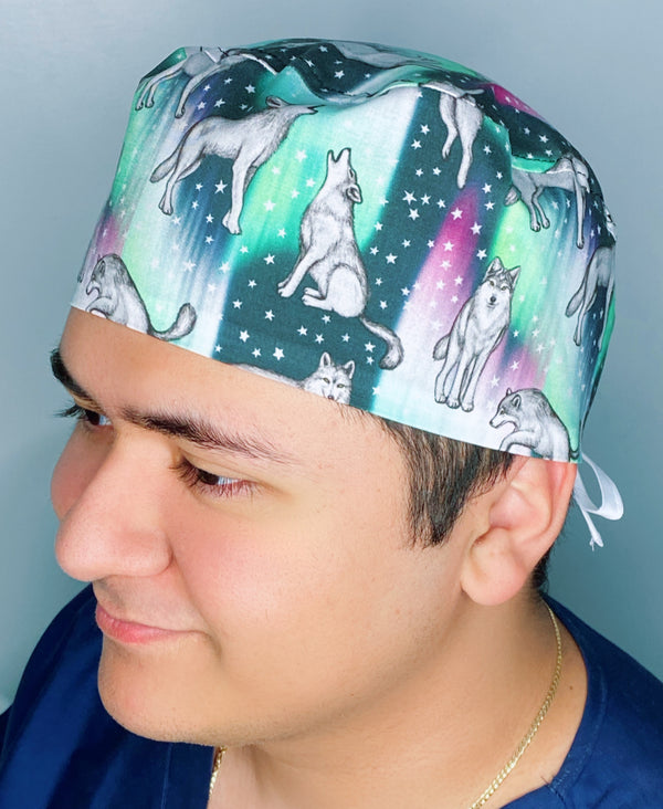 Wolves in the Northern Lights Unisex Animal Scrub Cap