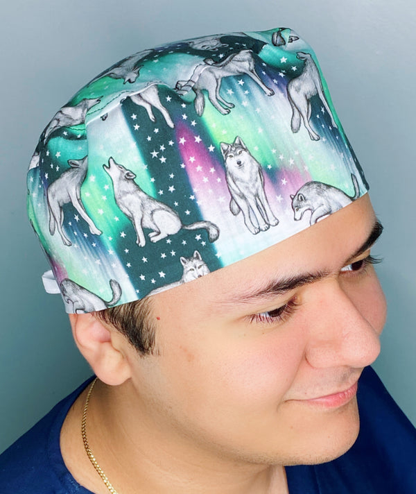 Wolves in the Northern Lights Unisex Animal Scrub Cap