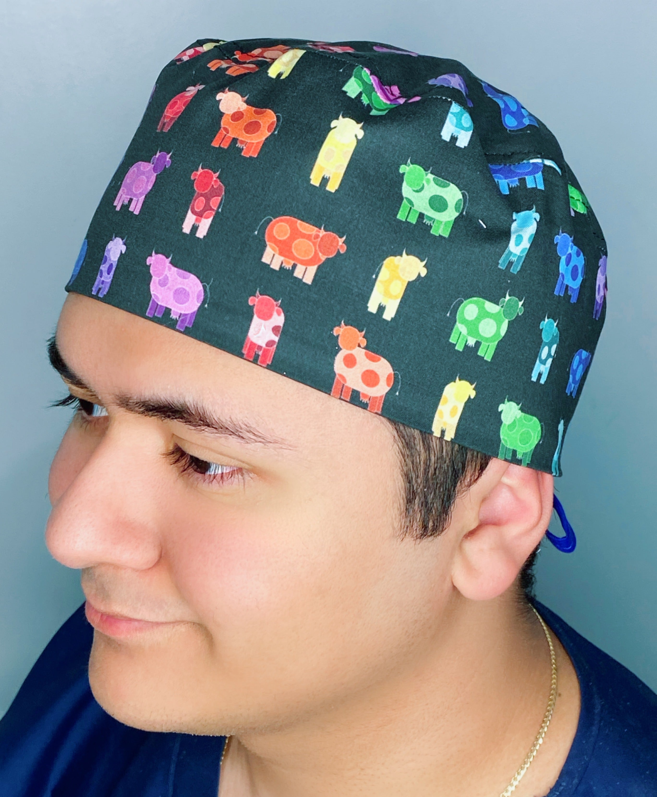 Rainbow Colored Cows Unisex Animal Scrub Cap