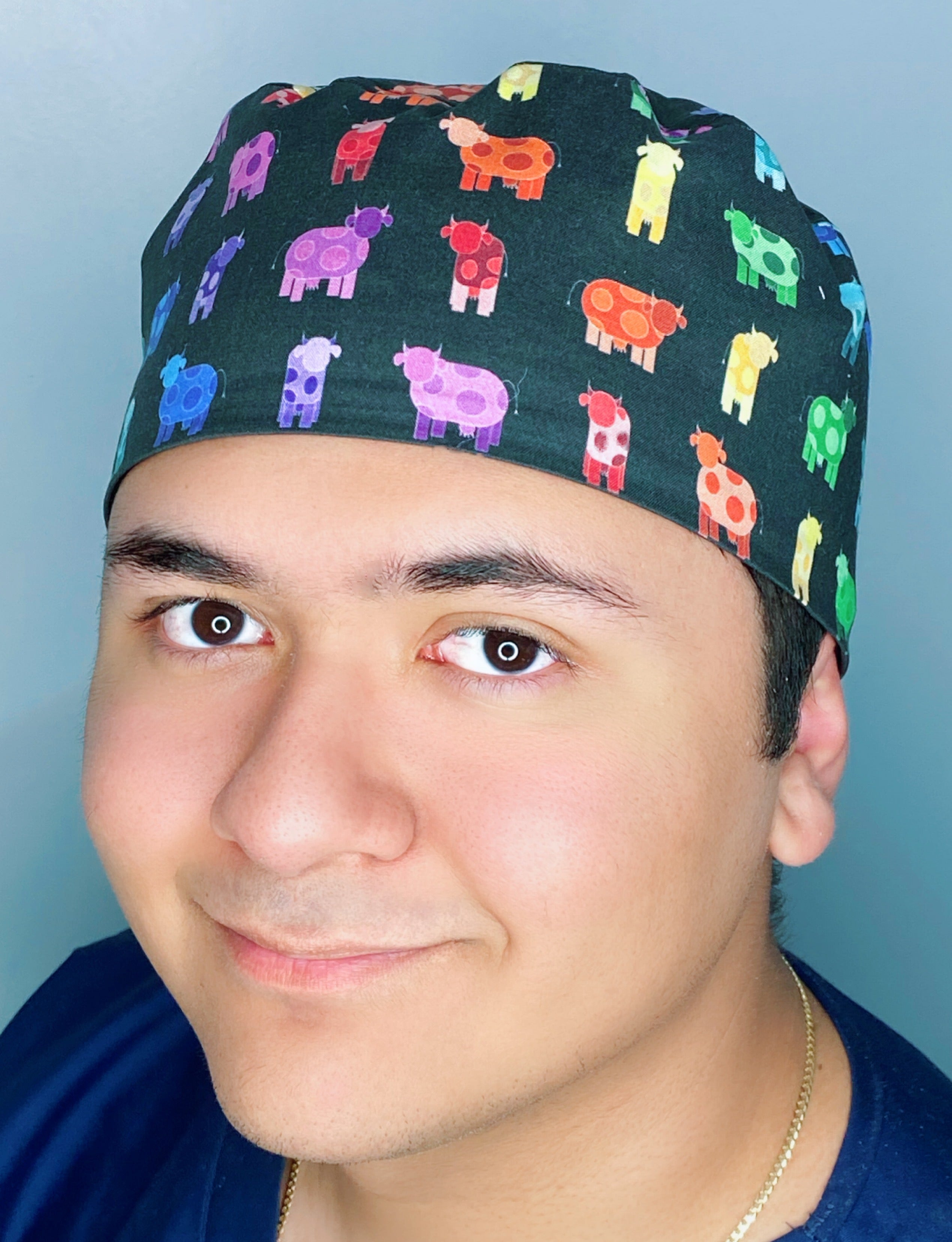 Rainbow Colored Cows Unisex Animal Scrub Cap