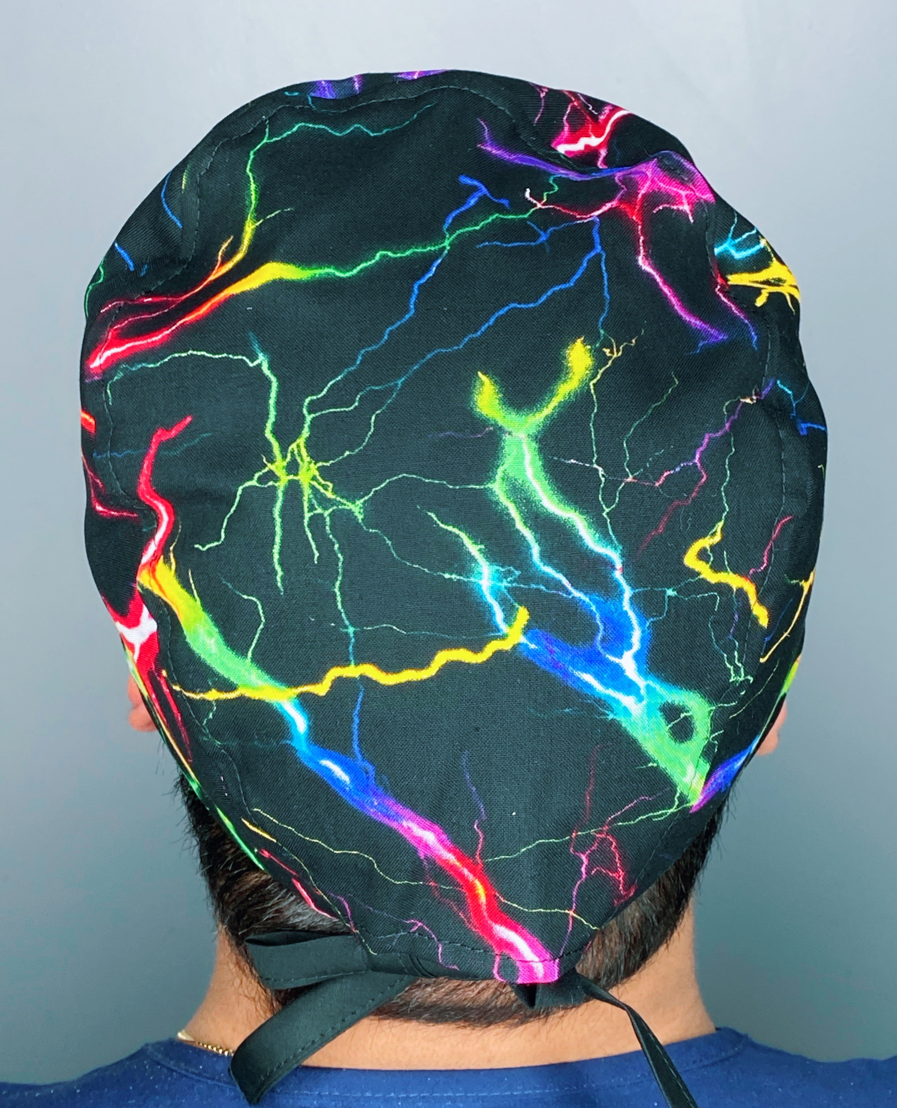 Rainbow Colorful Lightning on Black Design Unisex Cute Scrub Cap