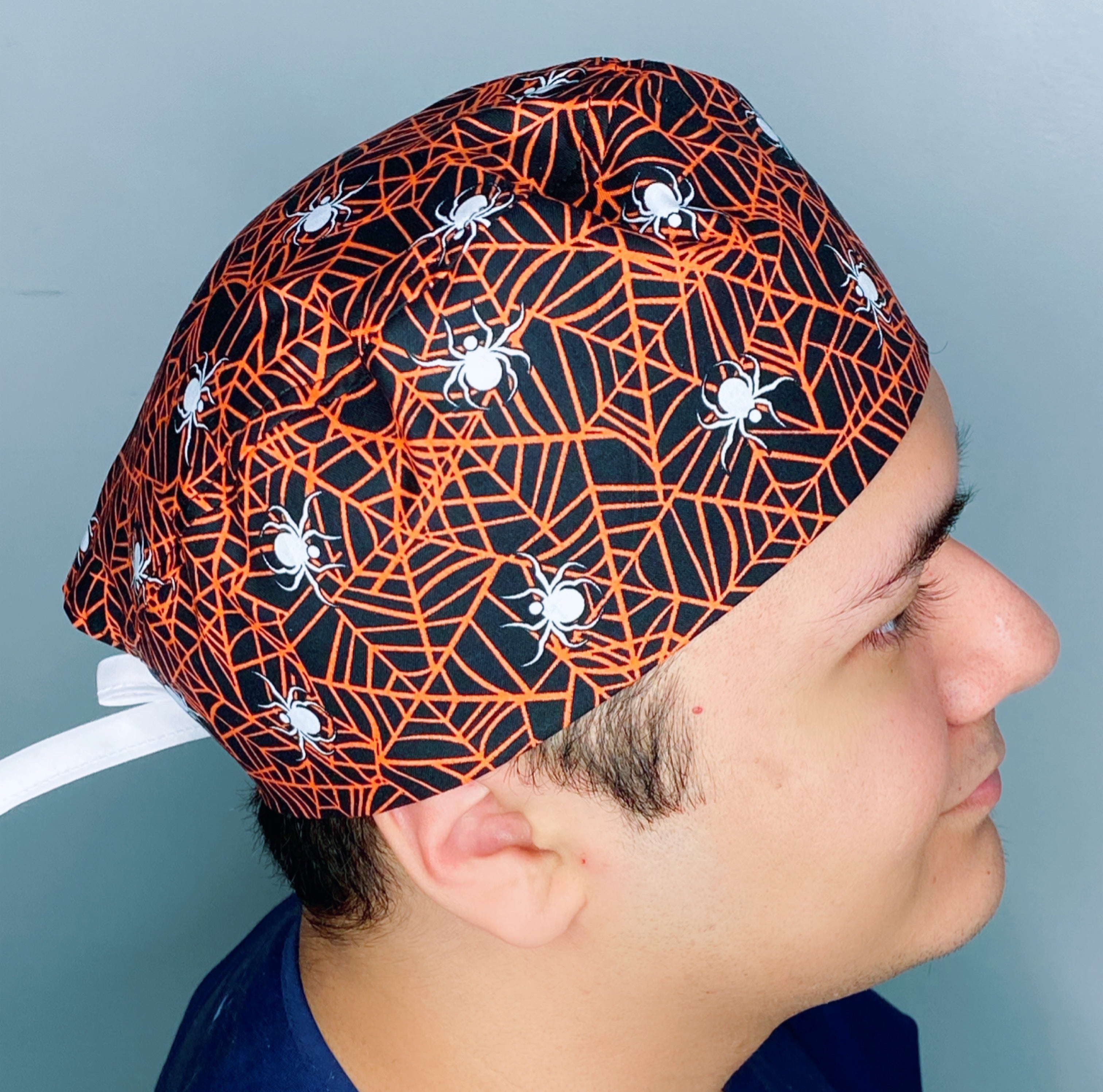 Orange Spider Webs Halloween Unisex Holiday Scrub Cap