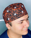 Orange Spider Webs Halloween Unisex Holiday Scrub Cap