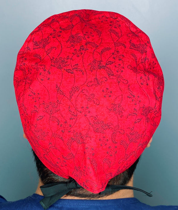 Red Arabesque Floral Design Unisex Cute Scrub Cap