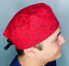 Red Arabesque Floral Design Unisex Cute Scrub Cap