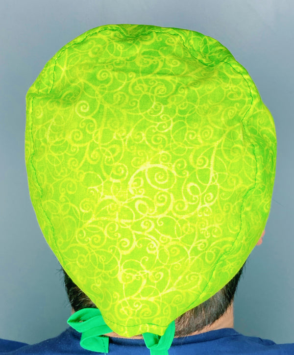 Green Swirls Arabesque Mandala Floral Design Unisex Cute Scrub Cap