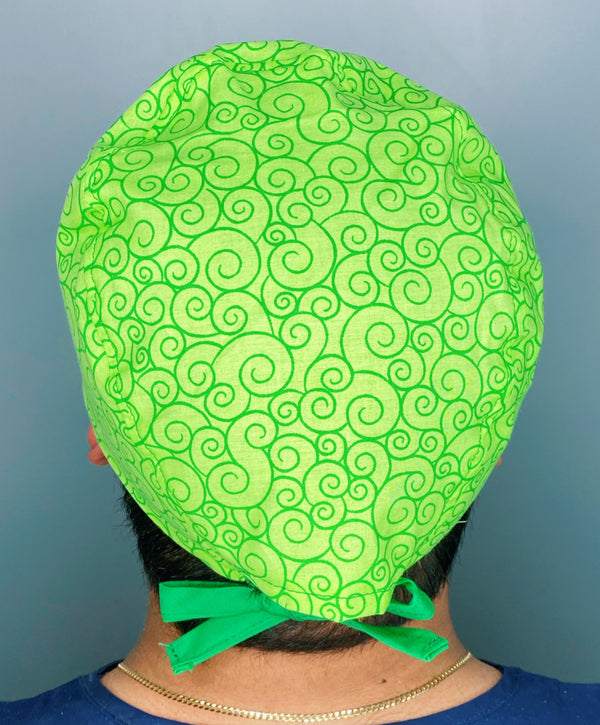 Green Arabesque Floral Design Unisex Cute Scrub Cap