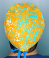Aqua Polka Dots on Mustard Tie Dye Design Unisex Cute Scrub Cap