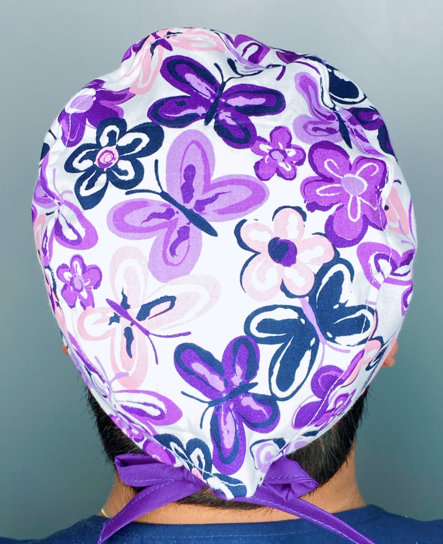Purple Watercolor Flowers & Butterflies Unisex Animal Scrub Cap