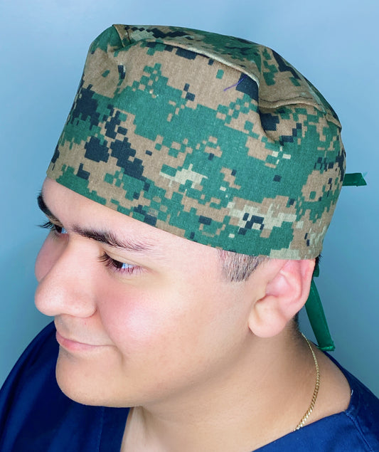 Green Camouflage Unisex Medical Theme Scrub Cap