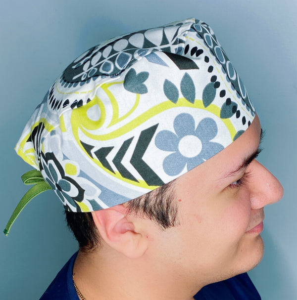 Green & Yellow Neutral Floral Design Unisex Cute Scrub Cap