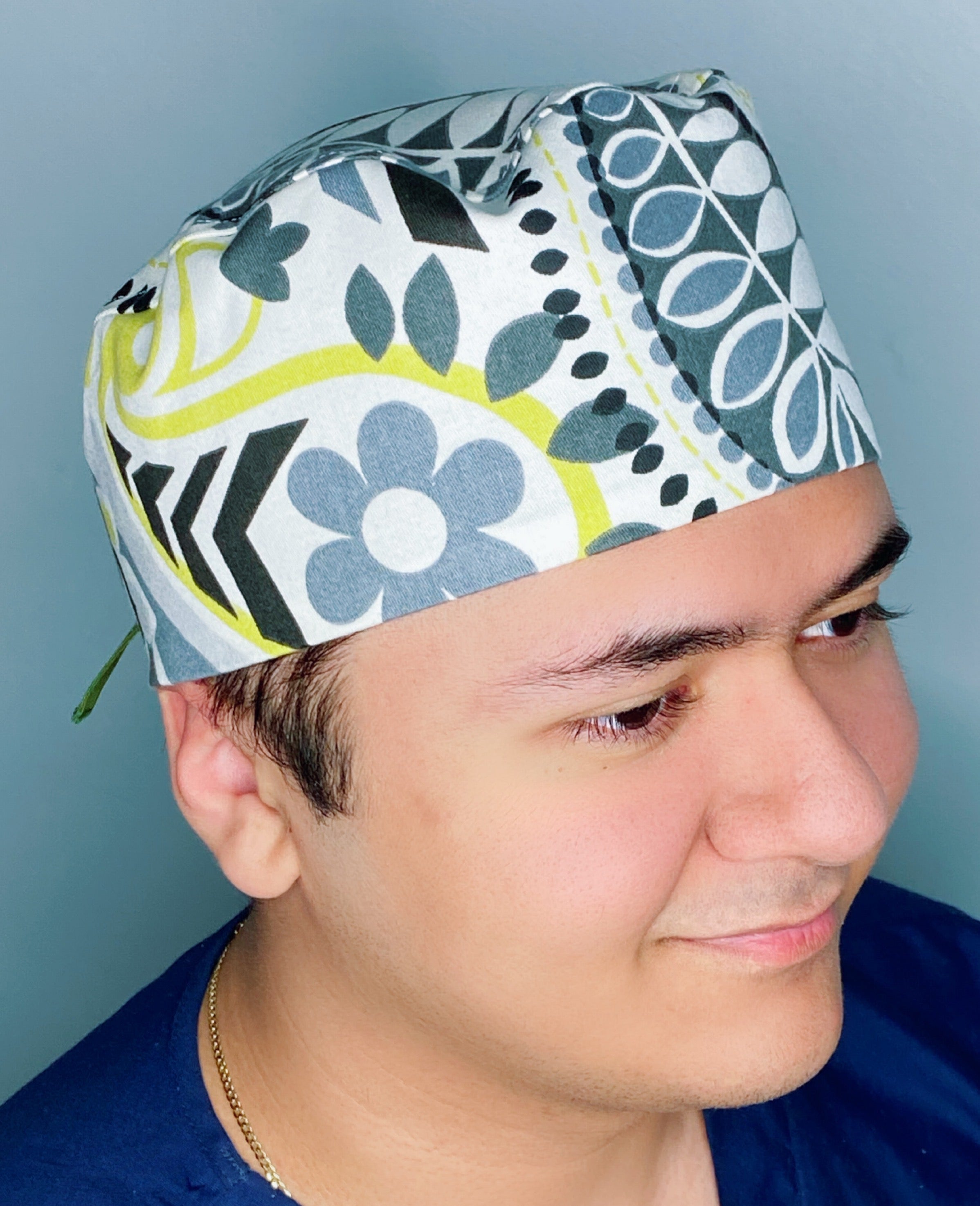 Green & Yellow Neutral Floral Design Unisex Cute Scrub Cap