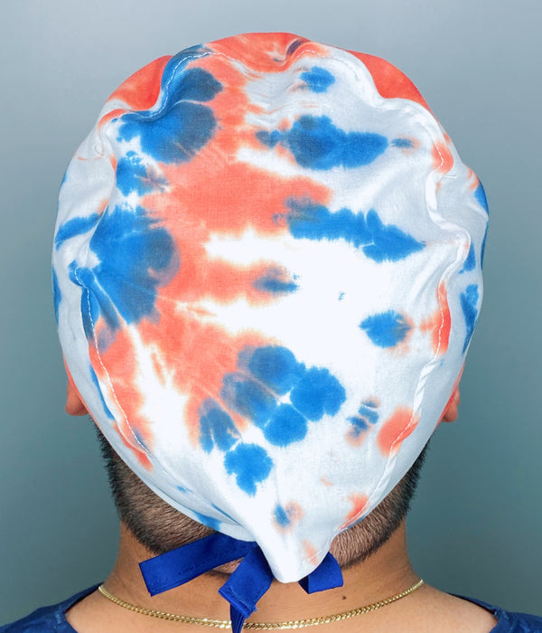 Blue & Orange Tie Dye Design Unisex Cute Scrub Cap