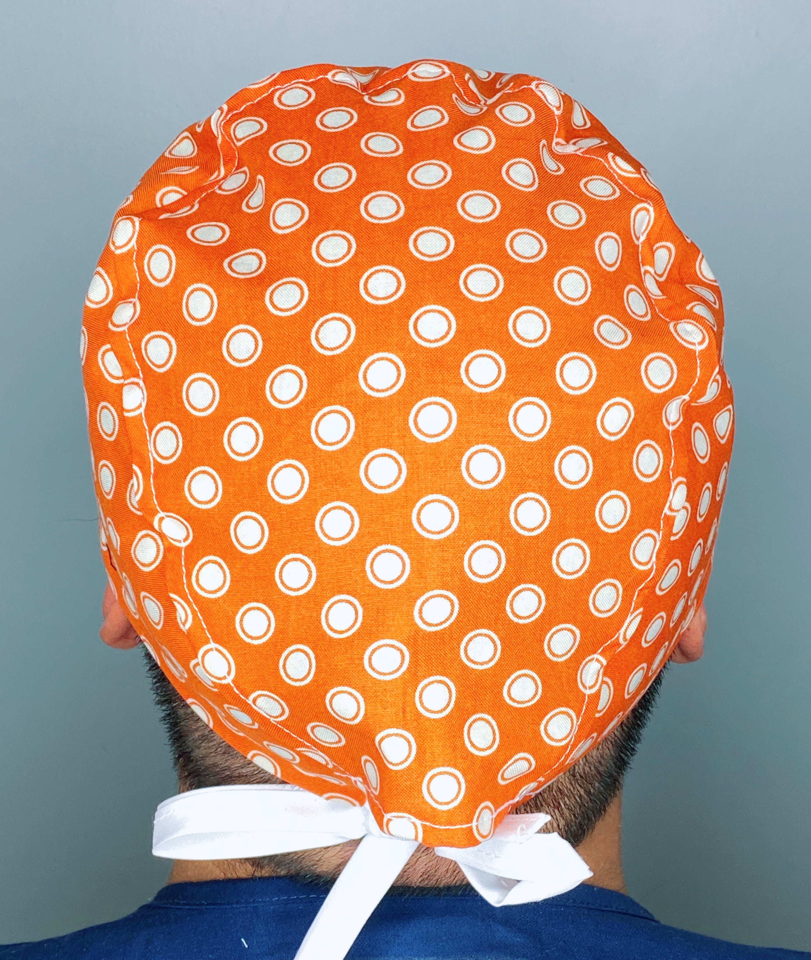 White Polka Dots on Orange Unisex Cute Scrub Cap