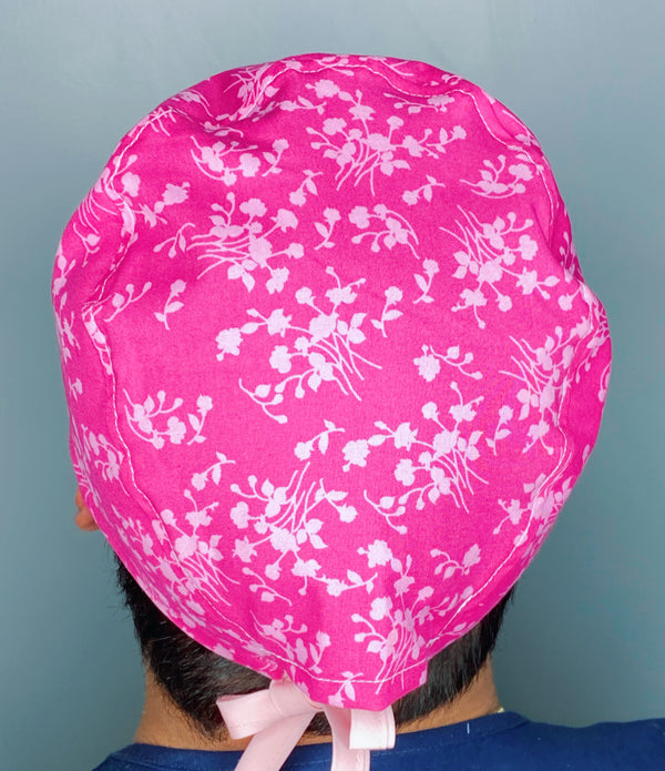 Small Delicate Flower Silhouettes on Pink Floral Design Unisex Cute Scrub Cap