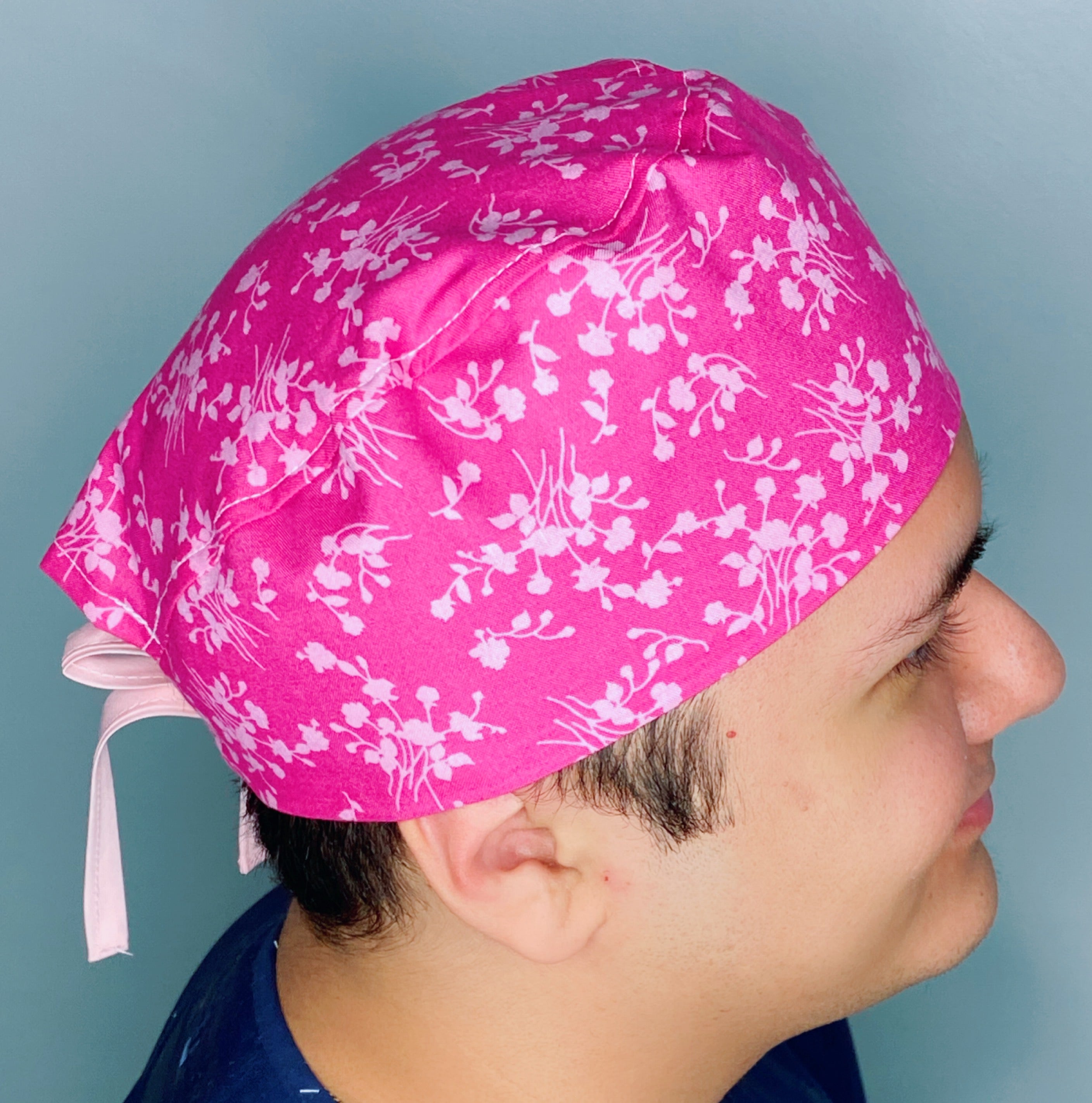 Small Delicate Flower Silhouettes on Pink Floral Design Unisex Cute Scrub Cap