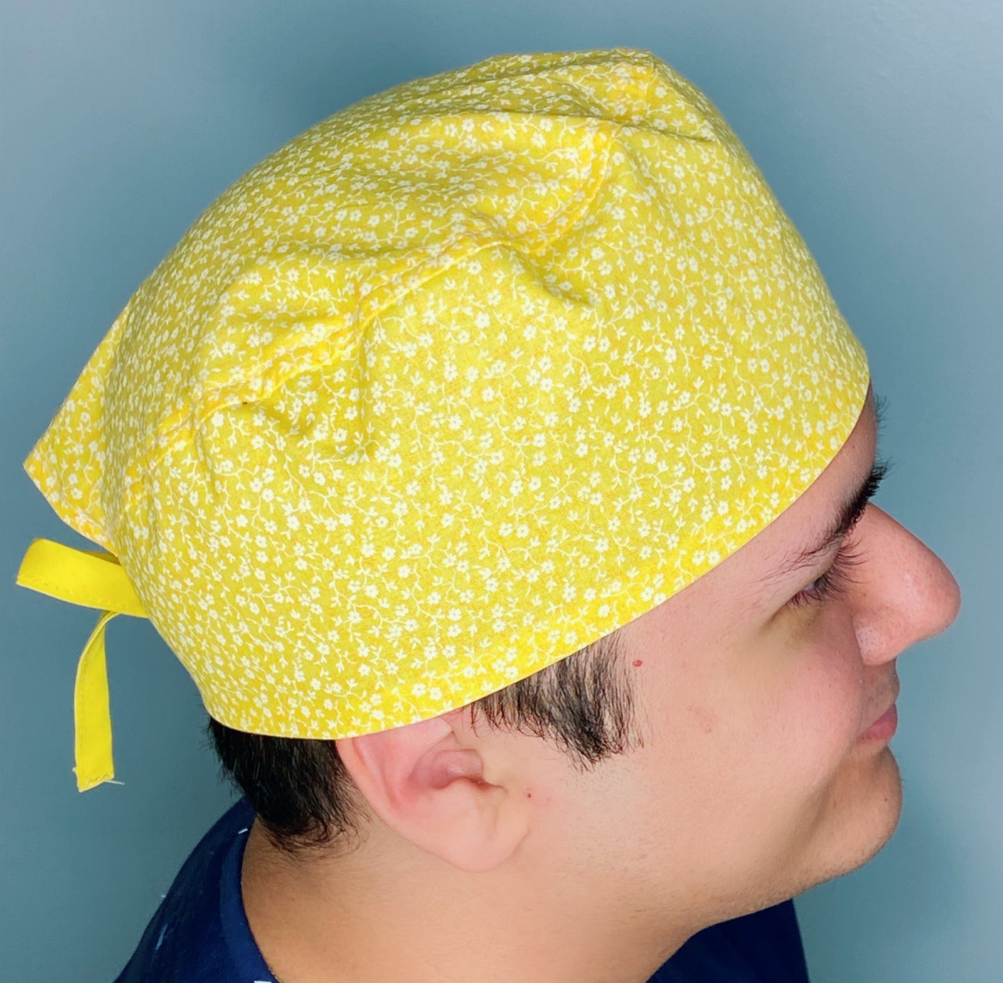 Small White Flowers on Yellow Floral Design Unisex Cute Scrub Cap