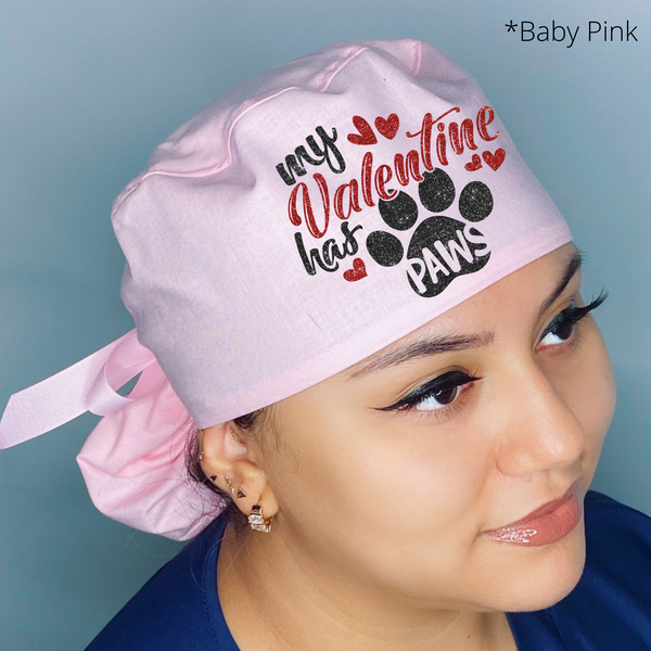 My Valentine Has Paws Dog Lover GLITTER Valentine's Day Themed Solid Color Ponytail