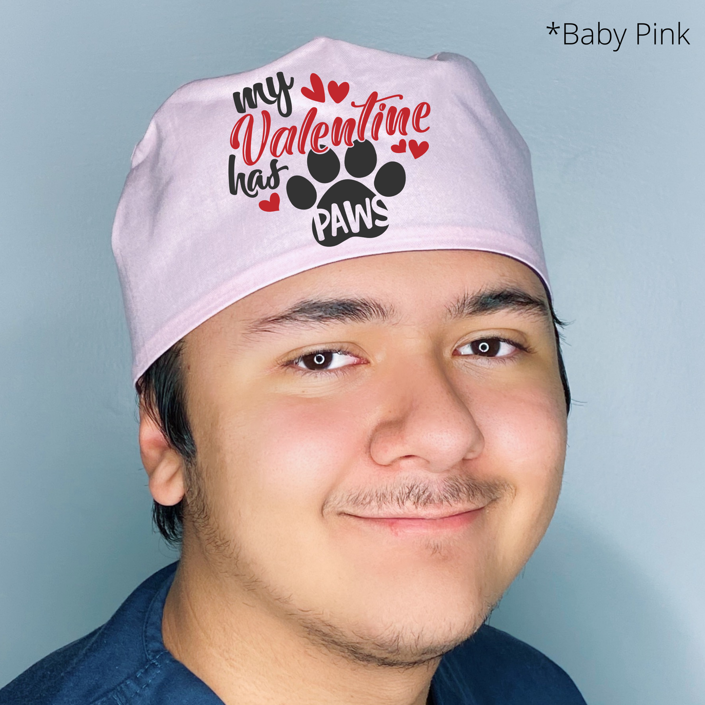My Valentine Has Paws Dog Lover Valentine's Day Themed Custom Solid Color Unisex Scrub Cap