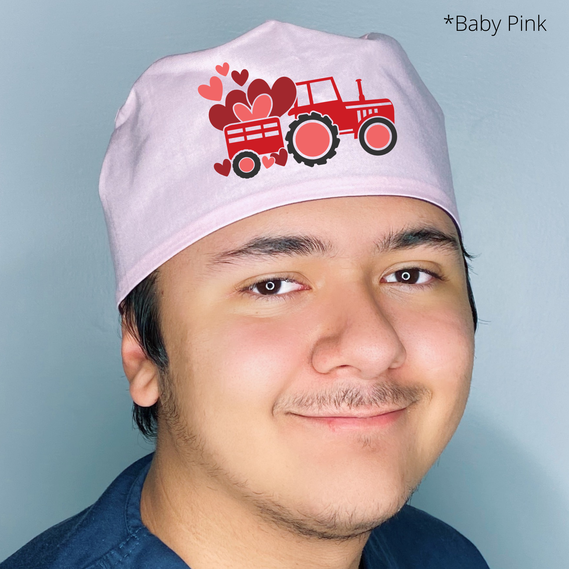 Holiday Tractor Cute Hearts Valentine's Day Themed Custom Solid Color Unisex Scrub Cap
