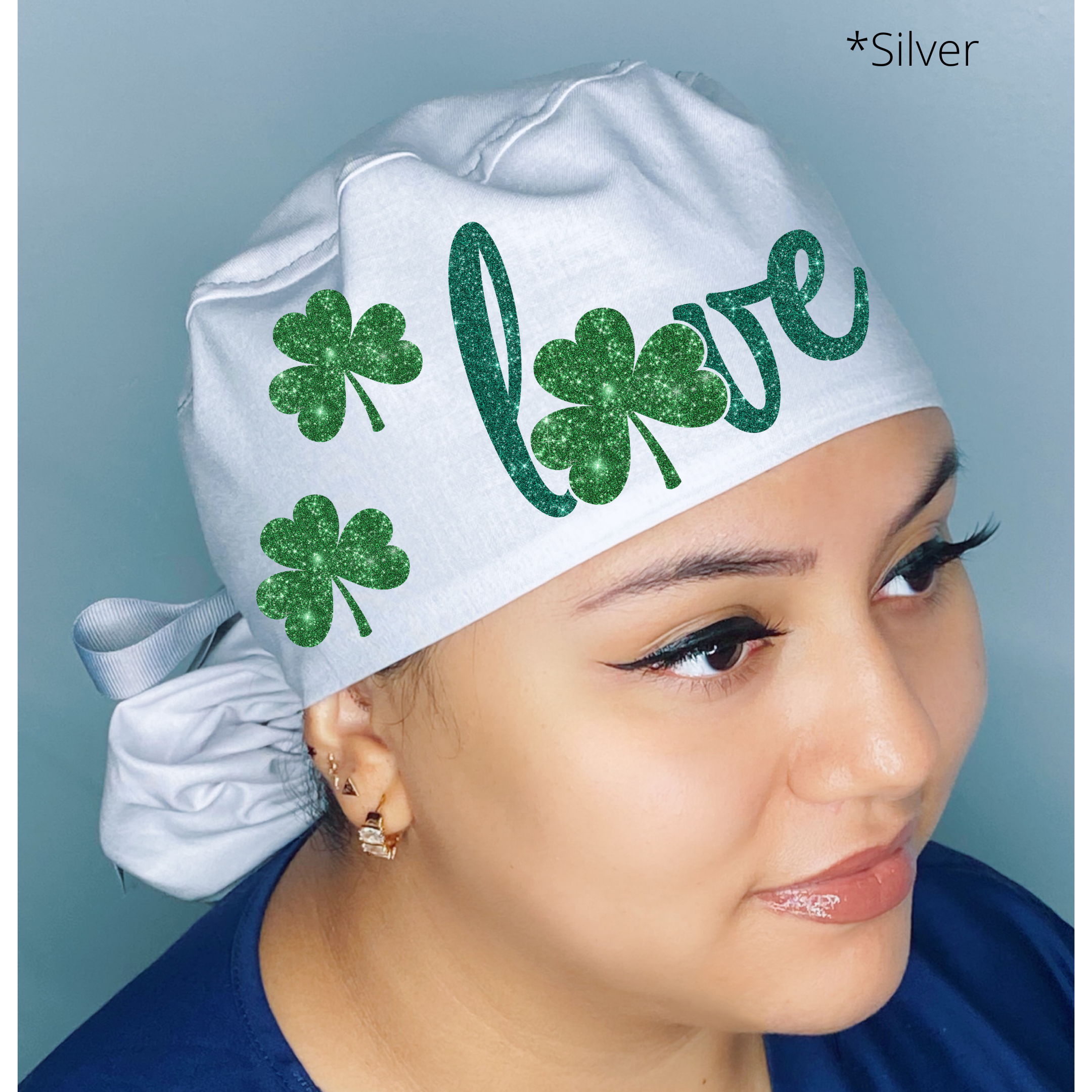Love St. Patrick's Day Clover Leaf GLITTER Themed Solid Color Ponytail