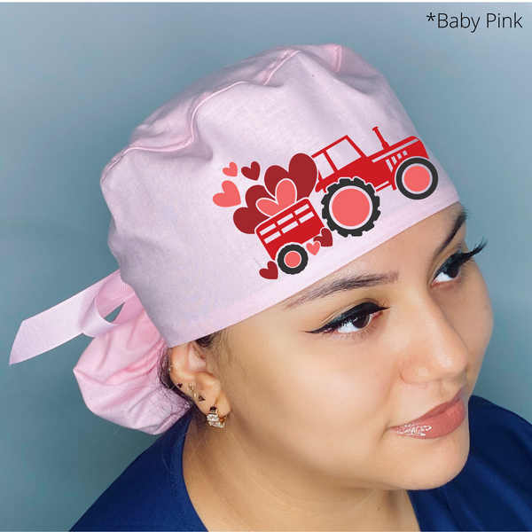 Holiday Tractor Cute Hearts Valentine's Day Themed Solid Color Ponytail