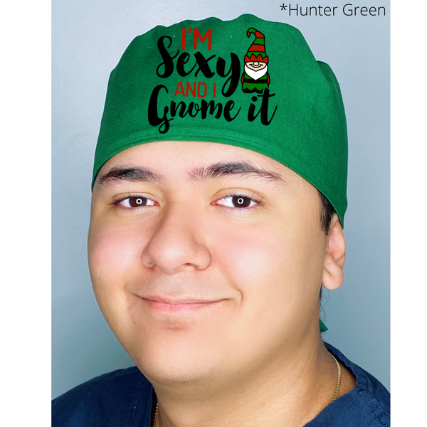 I'm Sexy and I Gnome It Funny Christmas Themed Custom Solid Color Unisex Scrub Cap