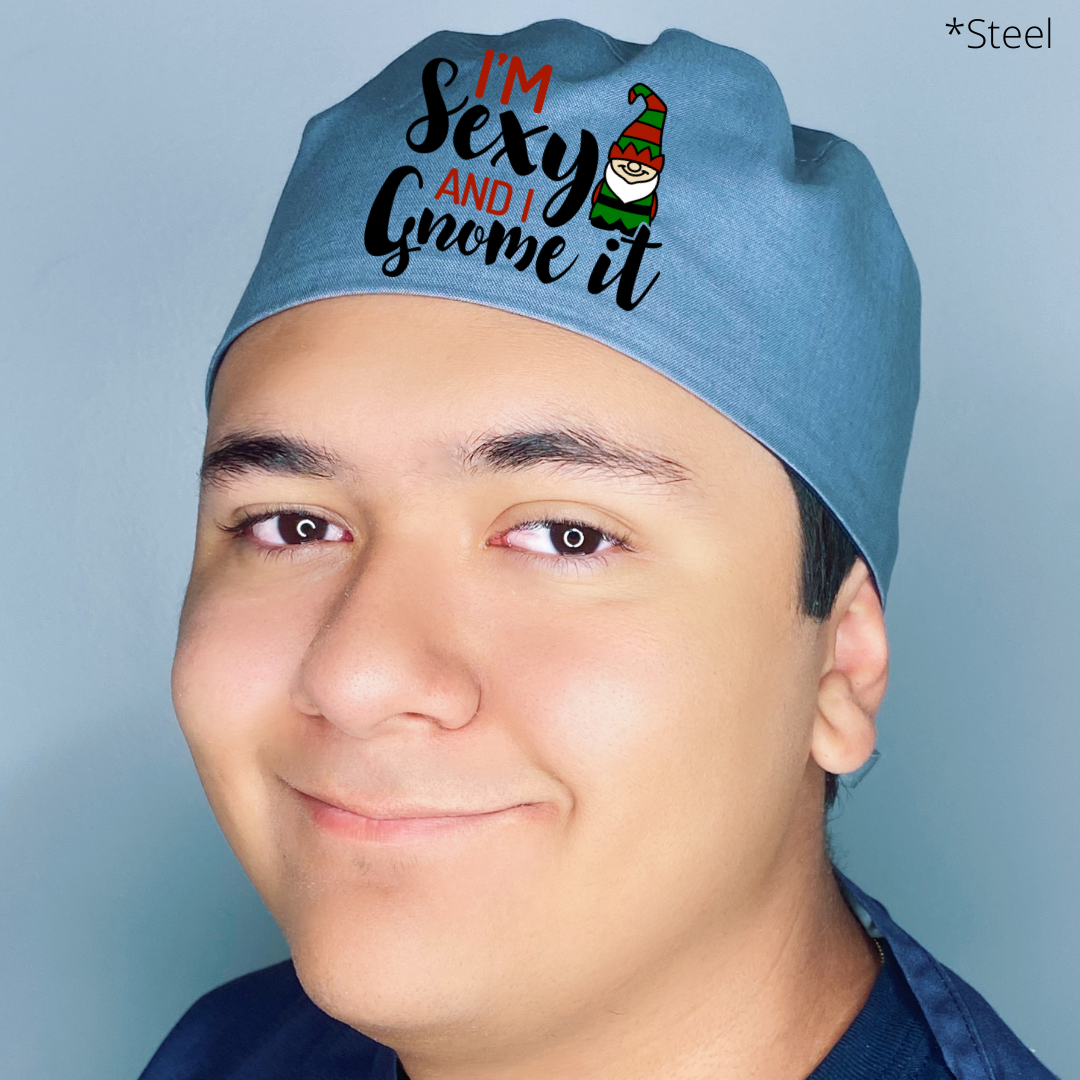 I'm Sexy and I Gnome It Funny Christmas Themed Custom Solid Color Unisex Scrub Cap