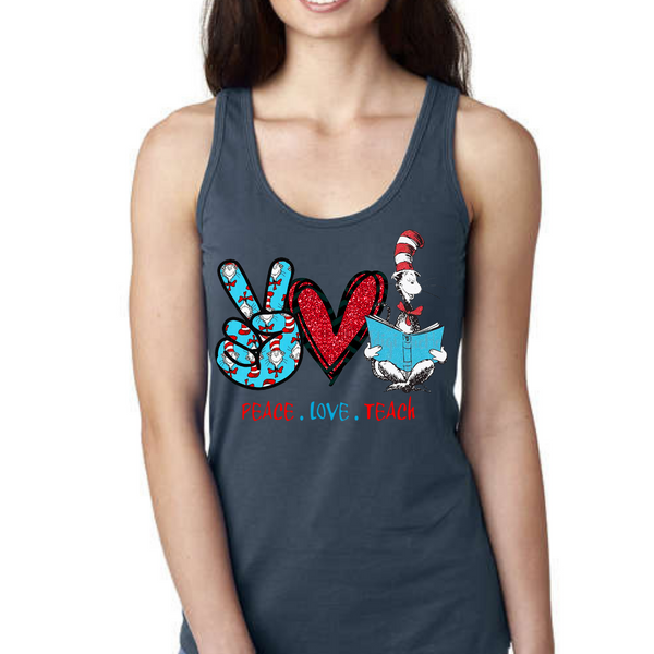 Peace, Love & Teach Famous Children's Book Character Inspired Women's Ideal Racerback Tank Top