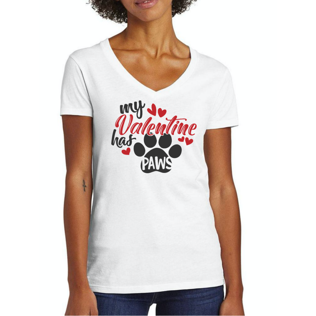 My Valentine has Paws Valentine's Day themed Women's Ideal V-Neck Tee