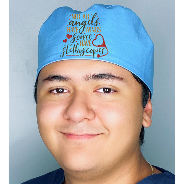 Not All Angels Have Wings Some Have Stethoscopes Themed Custom Solid Color Unisex Scrub Cap