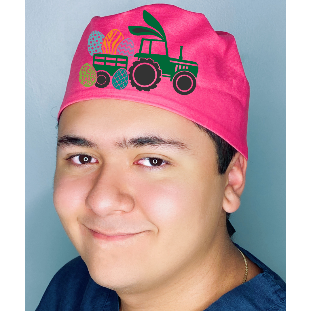 Holiday Tractor Easter Themed Custom Solid Color Unisex Scrub Cap
