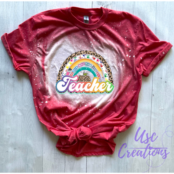 Teacher Rainbow Bleached Unisex Soft Style T-Shirt