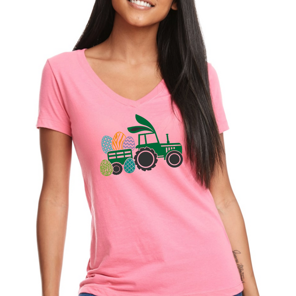 Holiday Tractor Easter themed Women's Ideal V-Neck Tee