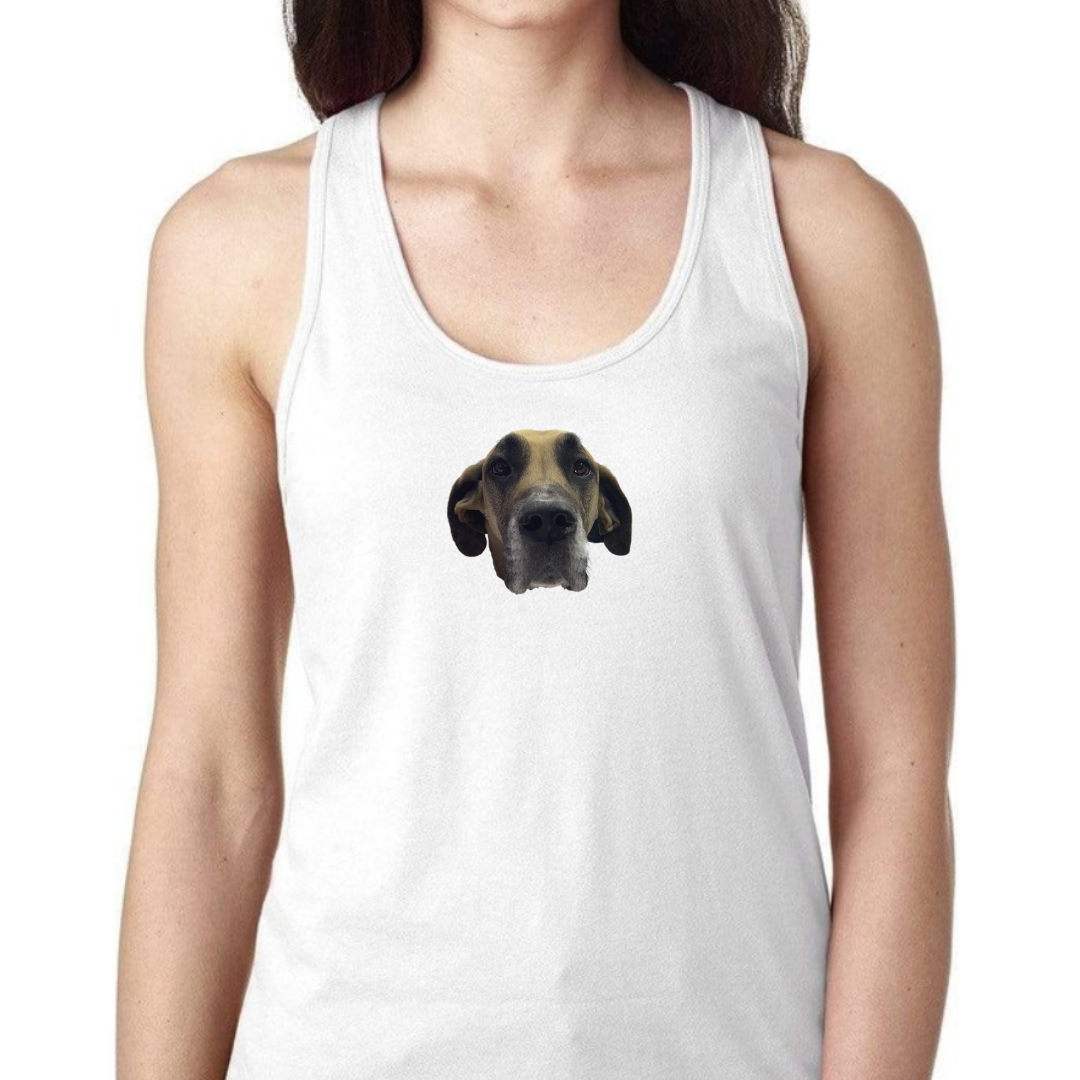 YOUR Picture Printed Middle Chest Small Front On A Women's Ideal Racerback Tank Top