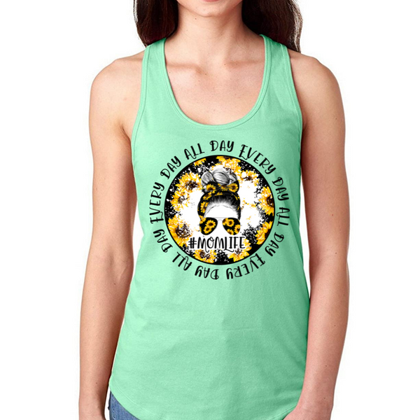 Messy Bun Sunflower #MomLife Women's Ideal Racerback Tank Top