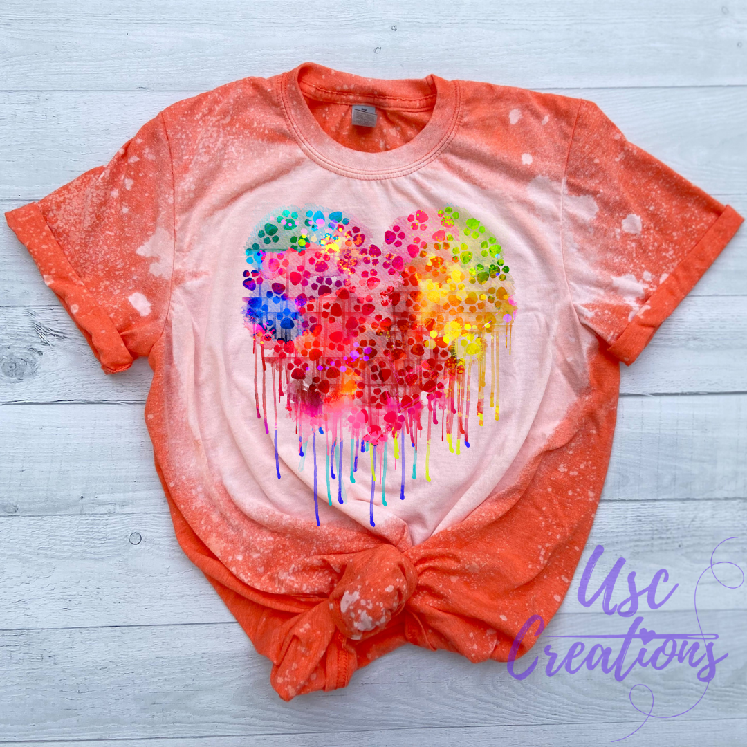 Spray Paint Paw Print Heart Bleached Unisex Soft Style T-Shirt
