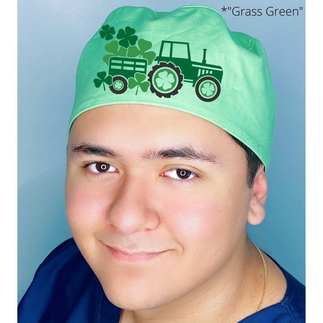 Holiday Tractor St. Patrick's Day Themed Custom Solid Color Unisex Scrub Cap